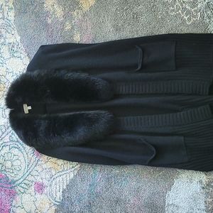 Kinross Cashmere Fur Shawl Collar Knit Cardigan